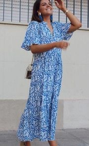 ZARA  Blue Floral Maxi Dress