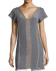 Calypso St Barth Revnia Dress Womens S Gray Silk Blend Embroidered Embellished