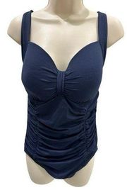 SEAFOLLY navy Blue rushed front knot one piece bikini swimsuit