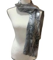 Silk-Feel Scarf, Versatile Black/Silver/Grey Abstract Pattern