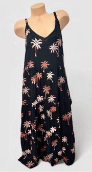 New Sugarhill  Tara Batik Tiered Maxi Sundress Black Palm Tree Pattern