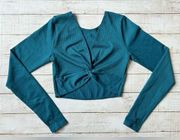 JoyLab Women’s Wear 2 Ways Long Sleeve Crop Top Blue Medium New