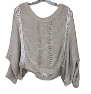 Miss Me Women Sweater Sz L Pullover Slouchy Dolman Long Sleeve Beige Boho Lace