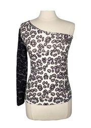 Roberto Cavalli One Sleeve Jaguar Print Fitted Top Size M