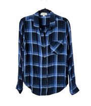 Cloth & Stone Plaid Flannel Button Down Shirt Size Medium Navy Blue