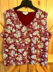 Eddie Bauer Tank Womens XXL Red Floral V Neck Sleeveless Blouse