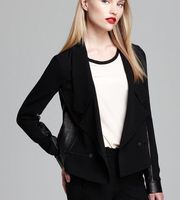 Diane Von Furstenberg Saskia leather contrast double breasted jacket black Sz 4