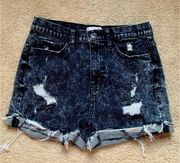 High Rise Distressed Stretch Black Mom Shorts Size 28