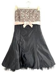 Gunne Sax Jessica McClintock dress Black Gold Satin Strapless Mini dress