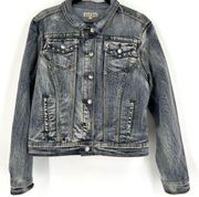 Earl Jeans Women's Crystal Buttons Rhinestones Denim Jean Jacket Blue Size Large