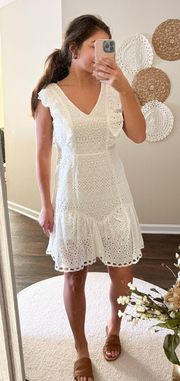 NWT White Eyelet Detail Lace Print Mini Ruffle Bridal Dress