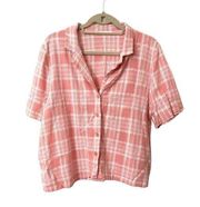 OYSHO Linen Checkered Button Down Top Sz L