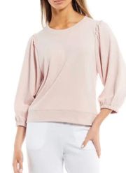 Women's Pink Shirred Shoulder Bubble Sleeve Sweatshirt