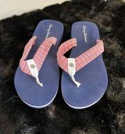 Tommy Bahama Womens Striped Flip Flops Thongs Sandals Navy Blue Sz 12