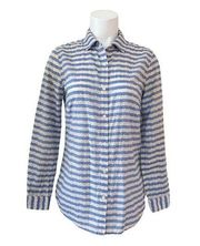 J. McLaughlin Blue Cream Striped Swiss Dot Button Down Shirt Small