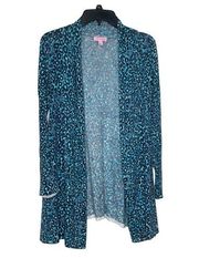 Lilly Pulitzer Women Connell Cardigan Sweater Leopard Tunic Long Sleeve Blue XS