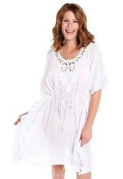 NWOT Seafolly Geo White Lace Ruffled Kaftan Swim Cover Up Women's One Size