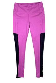 Women’s Lucy Activewear Pink Black Color Block Full Length Leggings-Medium