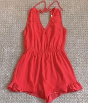 Astr The Label Coral V-Neck Romper