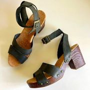 Korks Mia Strappy Black Genuine Leather Ankle Platform Sandals 10