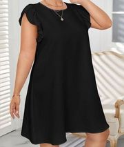 Doublju Black Ruffle Cap Sleeve Dress Women's Plus Size 3X