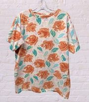 Laura Ashley vintage white orange floral print top shirt sz XL