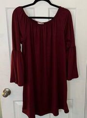 Long Bell Sleeve Bohemian Dress Burgundy in Color