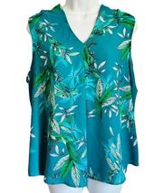 Worthington Teal Floral Sleeveless Tank Blouse sz PL Petite Professional Office