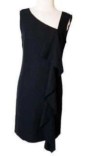 Tory Burch wool asymmetrical neck ruffle dress black sz S
