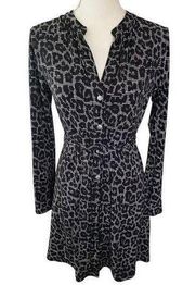 Michael Kors Long Sleeve Button Front Black Leopard Dress Size Small Petite