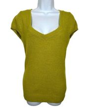 Vintage BEBE Womens Medium Angora Knit Sweater Top Green Short Sleeve V-Neck Y2K