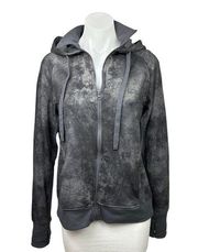 Danskin Grey Tie Dye Marble Print Collar Zip Hooded Athletic Jacket Sweater Top