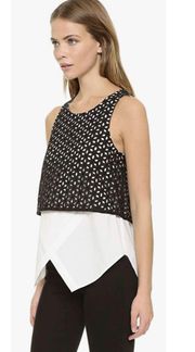 DEREK LAM 10 CROSBY Cotton Eyelet Combo Tank Black