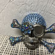 rhinestone pirate blue silver skull head belt buckle