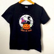 Halloween black cat jack o lantern trick or treat graphic tee M