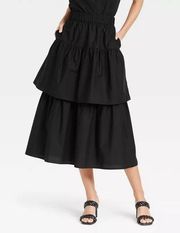 Who What Wear Tiered Black Midi Cotton Skirt Elastic Waist Pull On Midi Size 4X