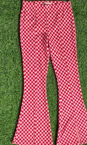 High Rise Flare Checkered Pants