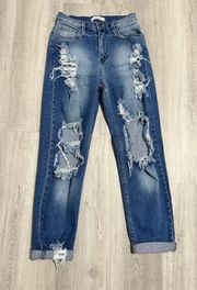 Distressed Denim Blue Jeans 