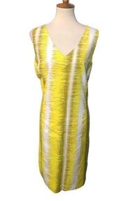 Larry Levine yellow white and beige print sheath dress fully lined