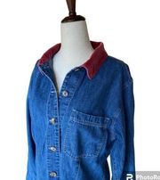 Dockers INDIGO Women's Denim‎ Shirt with Red Velvet Collar