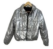 Wild Fable Women's Silver Faux Leather Puffer Coat Jacket  Size Small