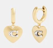 Coach Gold Signature Heart Huggie Earrings NWT