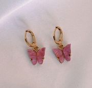 Pink Butterfly Huggie Earrings