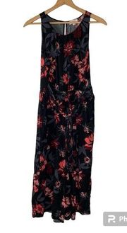 Loft Red Floral Wide Leg Jumpsuit Size Large