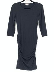 James Perse Women's Sz 2 US M Black Knit Midi Dress Ruched Scoop Neck