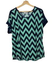 Carol Rose Green & Blue Chevron Short Sleeve Blouse XL