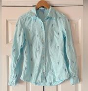 J. McLaughlin Aqua Linen Button Down Shirt, Size 2