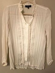 Melissa Paige Ivory Lampshade Crinkle Collared Blouse Women's Sz Petite Small