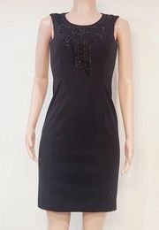 Alex Marie Black Cocktail Sequin & Beaded Bow Design Sheath Cocktail Dress Sz 2P