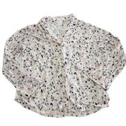 Shimera Shirt Women Large White Pink Animal Print Button Pajama Lounge Top Rayon